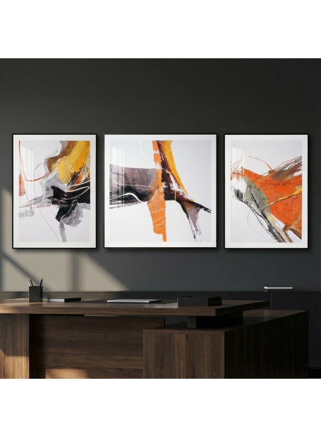 لوحة جدارية ثلاثية مجردة حديثة – مقاسات 60×80 سم + 80×80 سم + 60×80 سم – ألوان أصفر دافئ ورمادي وأسود – لتزيين غرفة المعيشة والنوم - Image 2